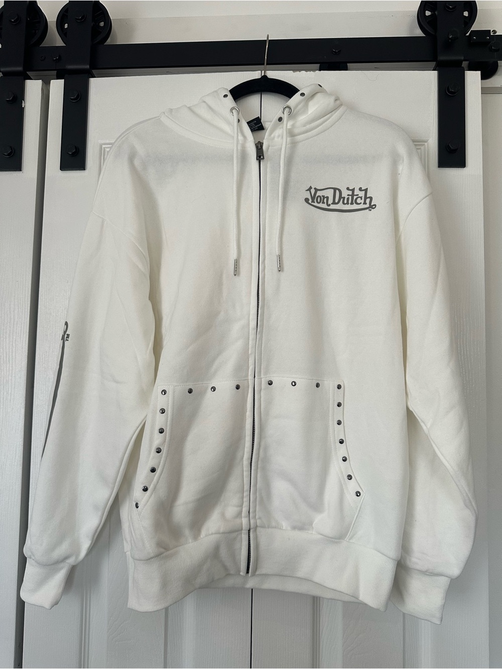 Von Dutch White Full Zip Hoodie Studded Unisex Size Large NWT Y2K